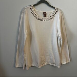 Chico's White Sweater with Silver Embellishments